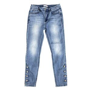 Sz.6/28*Kensie*Distressed Blue Skinny Jeans--Big Pearl Buttons at Ankles